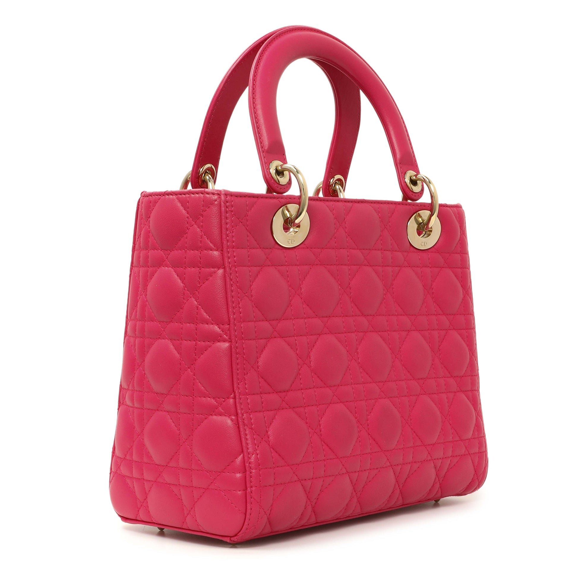 Exclusive Christian Dior Pink Lambskin Cannage Medium Lady Dior — Side View
