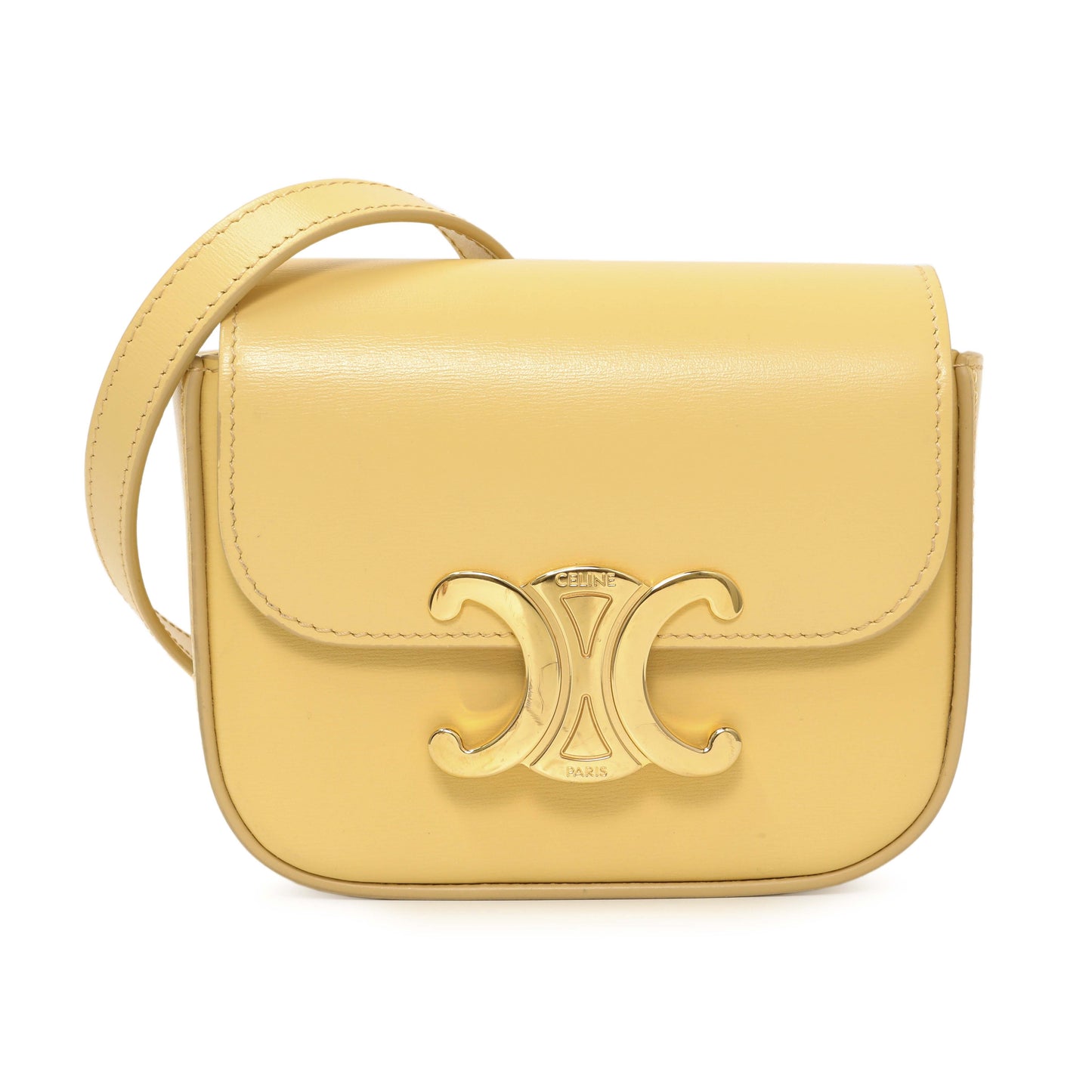 Exclusive Celine Light Yellow Shiny Calfskin Mini Claude — Side View