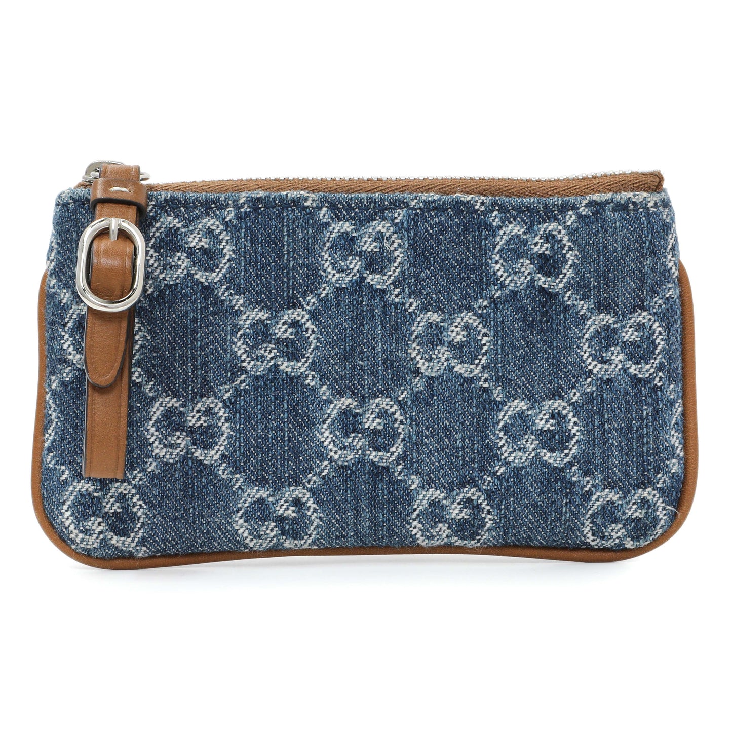 Exclusive Gucci Blue Monogram Denim Key Pouch — Front View