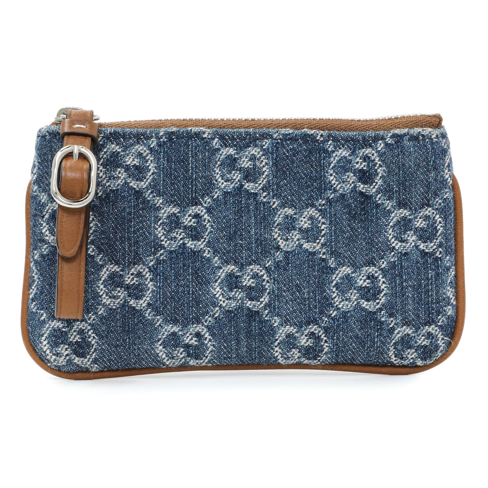 Exclusive Gucci Blue Monogram Denim Key Pouch — Front View