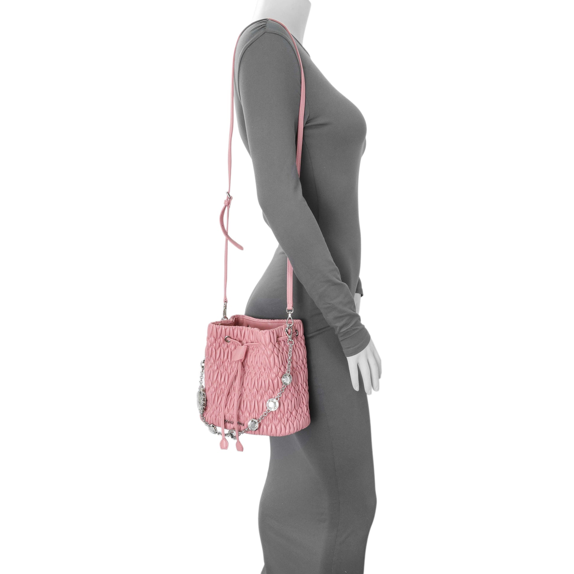 Exclusive Miu Miu Pink Nappa Matelasse Bucket Bag — Lifestyle View