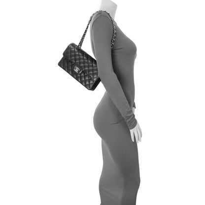 Exclusive Chanel Black Quilted Caviar Small Classic Double Flap — Alternate View 7