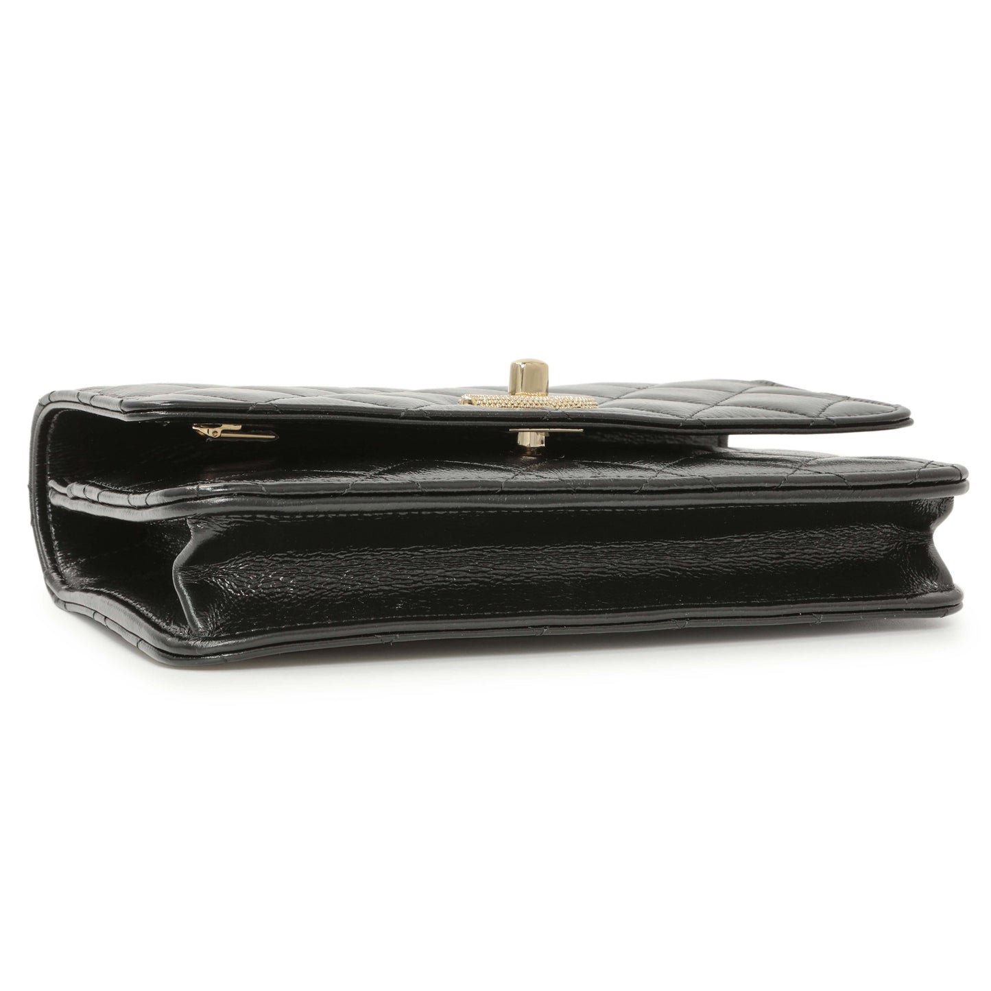 Exclusive Chanel Black Quilted Crumpled Lambskin Pearl Top Handle Wallet on Chain WOC — Back View