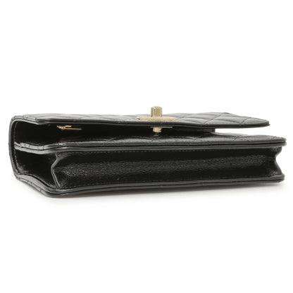Exclusive Chanel Black Quilted Crumpled Lambskin Pearl Top Handle Wallet on Chain WOC — Back View