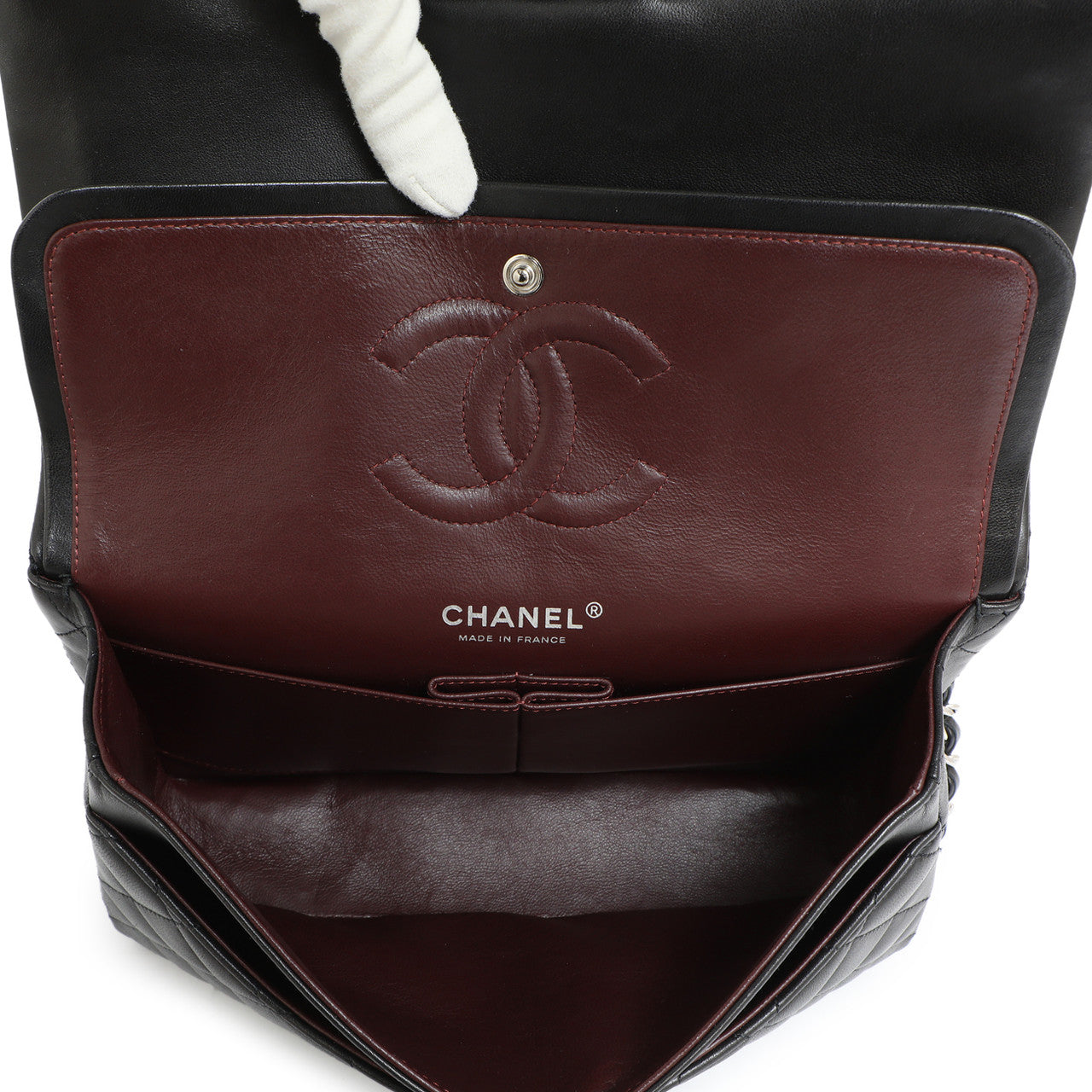 Exclusive Chanel  Black  Quilted  Lambskin  Medium Classic Double Flap — Alternate View 13
