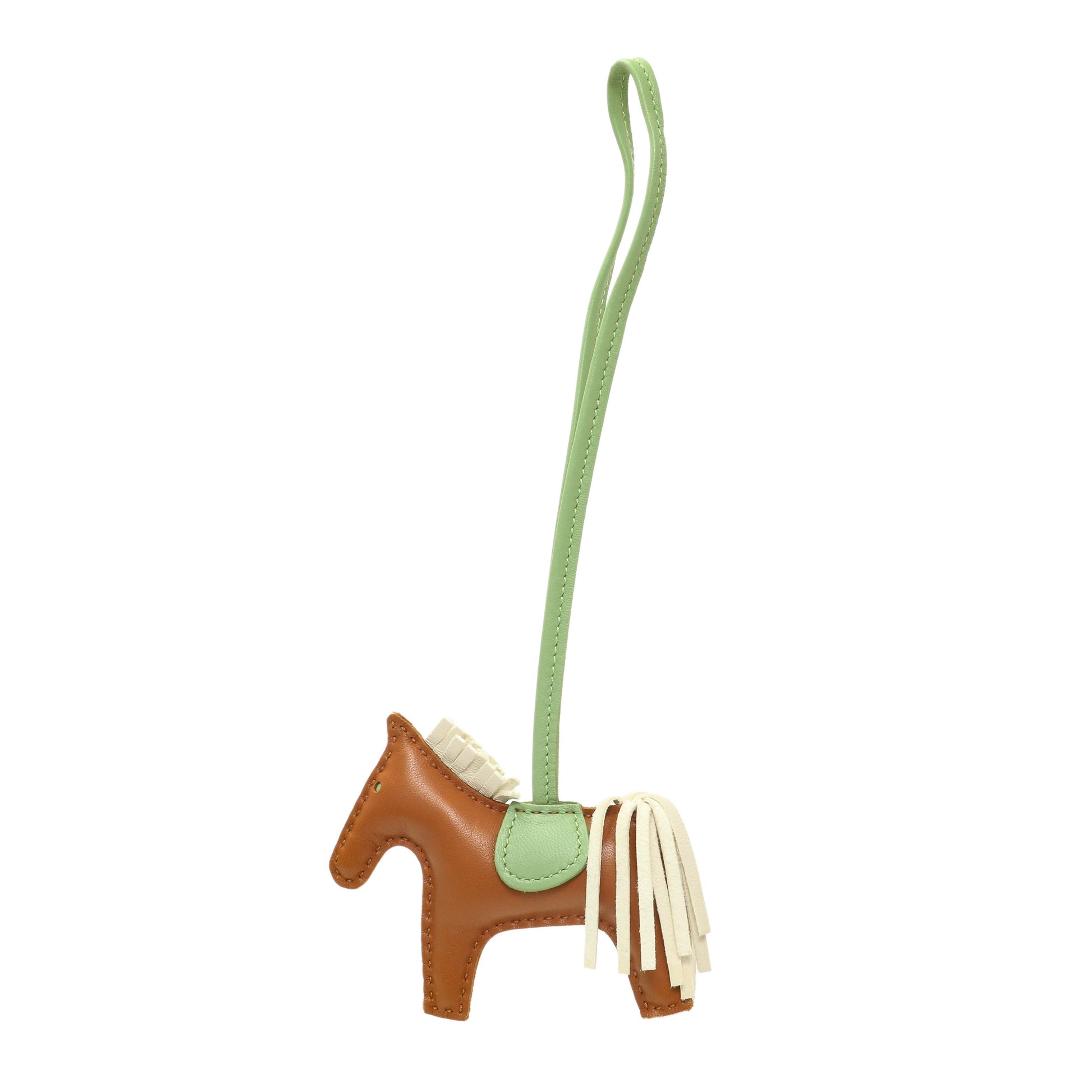 Exclusive Hermes Gold Craie Vert Criquet Milo Lambskin GriGri Rodeo Horse Charm PM — Side View