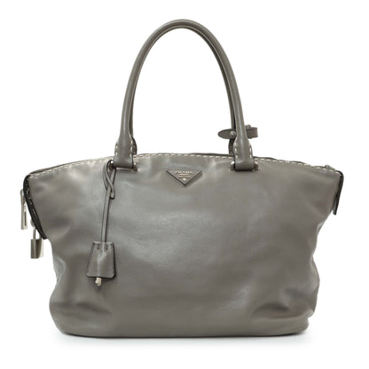 Exclusive Prada Argilla Smooth Calfskin Leather Double Handle Satchel Bag — Front View