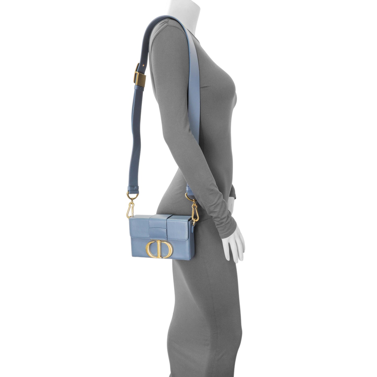 Exclusive Christian Dior Blue Smooth Calfskin Montaigne 30 Box Shoulder — Lifestyle View