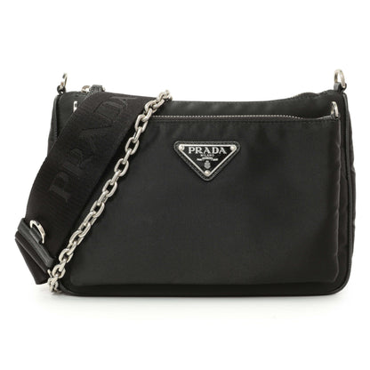 Exclusive Prada Black Re-Nylon Saffiano Double Pouch Shoulder Bag — Front View