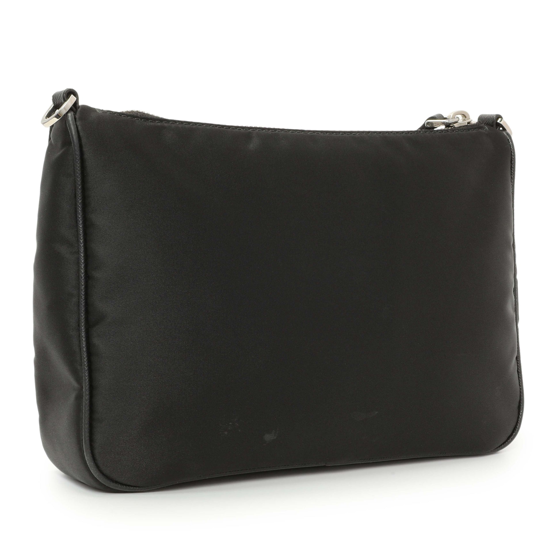 Exclusive Prada Black Re-Nylon Saffiano Double Pouch Shoulder Bag — Side View
