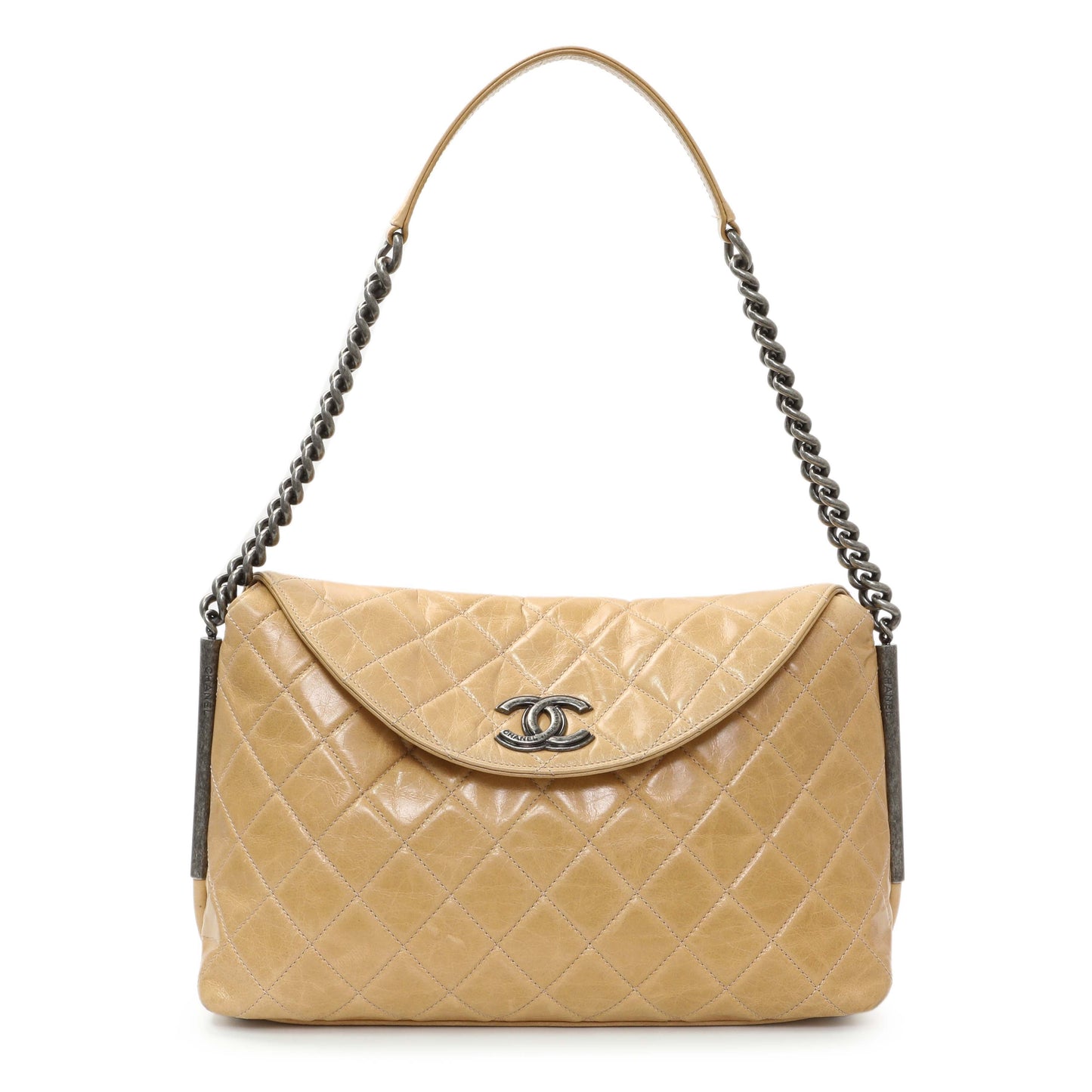 Exclusive Chanel Quilted Glazed Calfskin Stitch It Fold Over Shoulder Bag — Front View