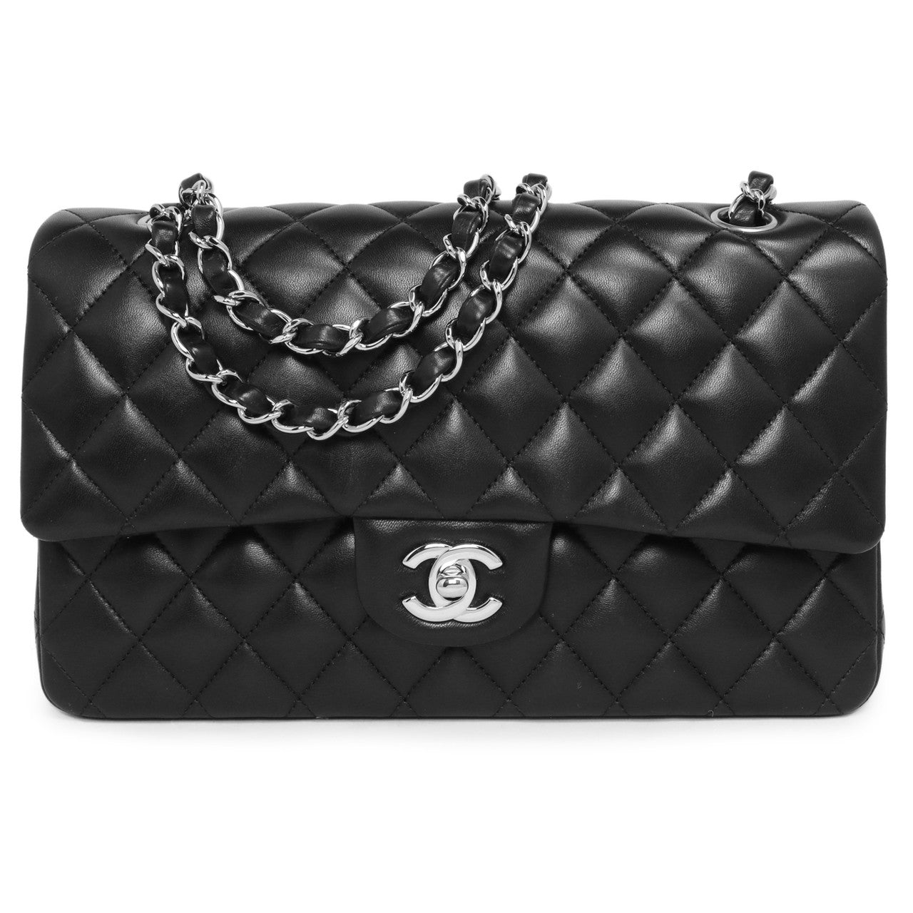 Exclusive Chanel  Black  Quilted  Lambskin  Medium Classic Double Flap — Front View