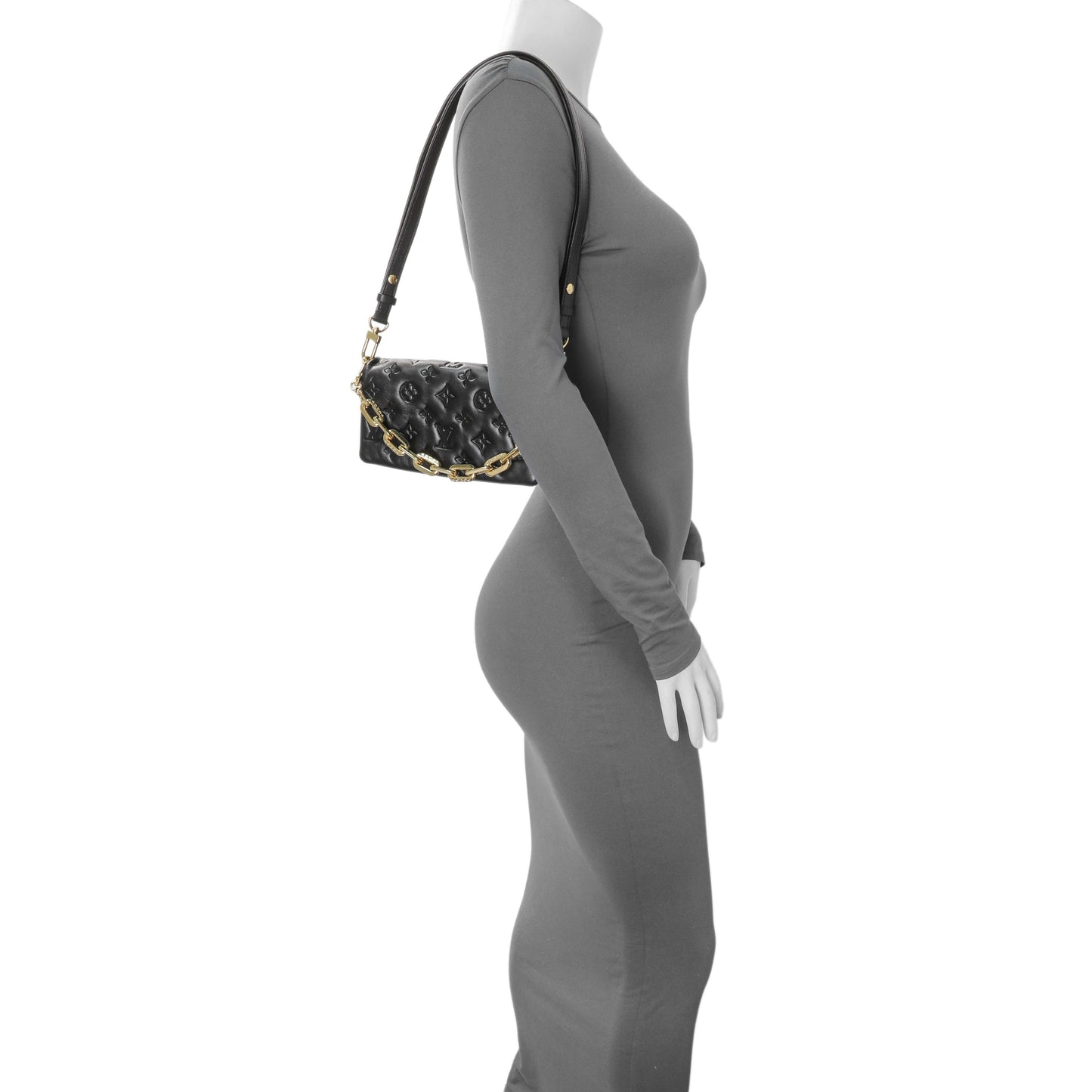 Exclusive Louis Vuitton Black Lambskin Embossed Monogram Pochette Coussin Crossbody — Alternate View 11