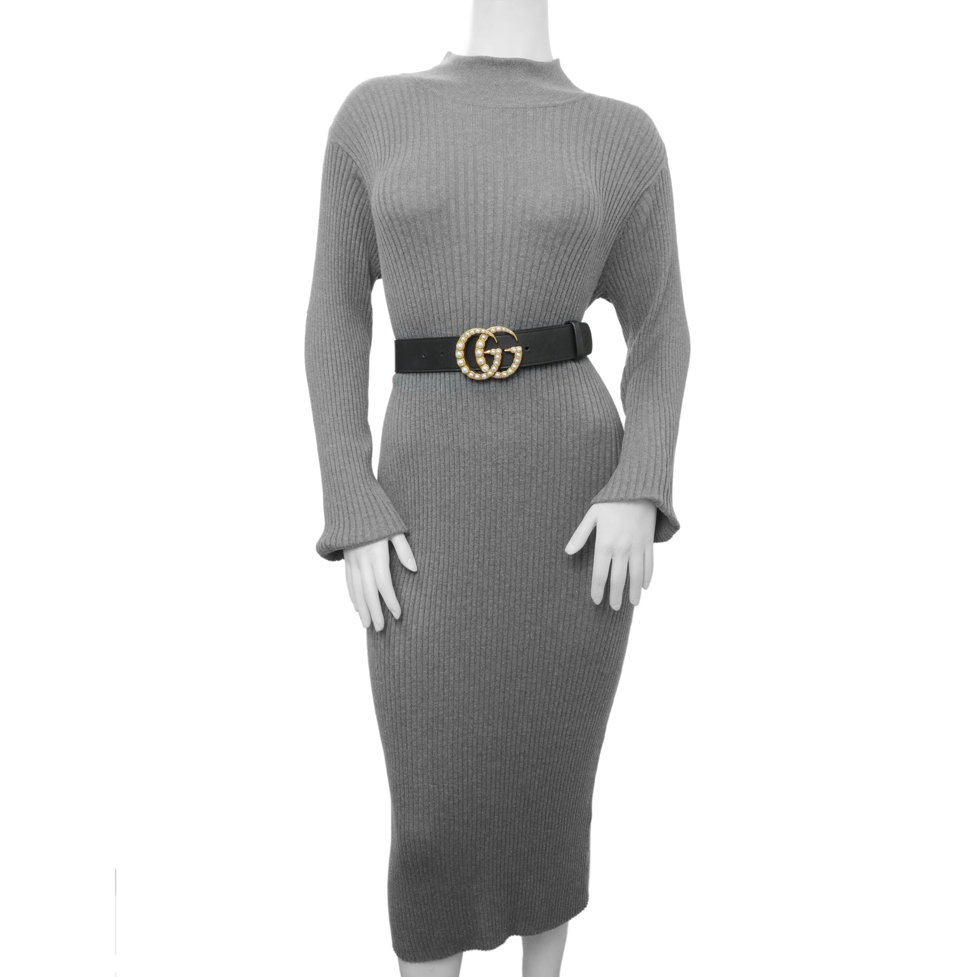 Exclusive Gucci Black Moon Calfskin Pearl Double G 40mm Belt — Top View