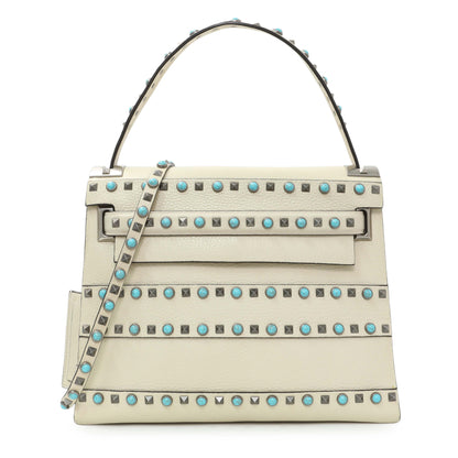 Exclusive Valentino Ivory Calfskin My Rockstud Rolling Single Handle Bag — Front View