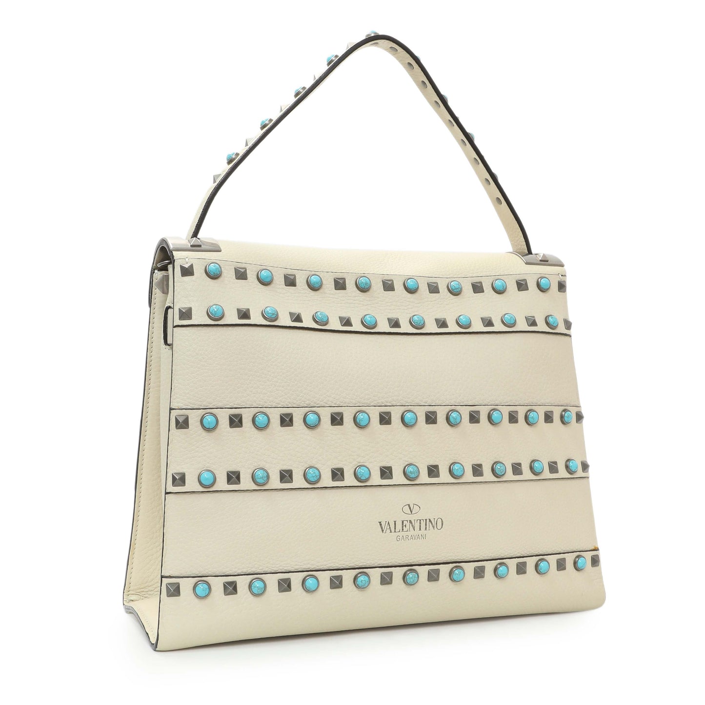 Exclusive Valentino Ivory Calfskin My Rockstud Rolling Single Handle Bag — Side View