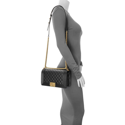 Exclusive Chanel Black Quilted Caviar Medium Boy Flap — Alternate View 12