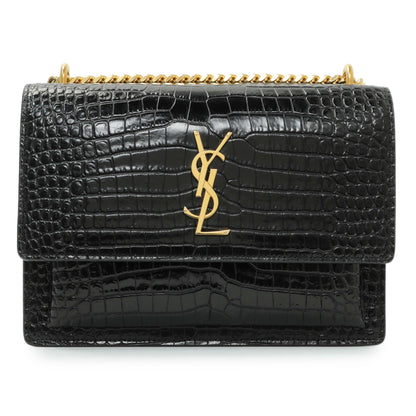 Exclusive Saint Laurent Black Crocodile Embossed Calfskin Medium Monogram Sunset — Front View
