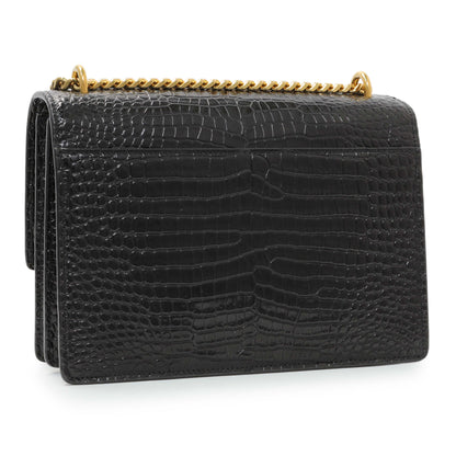 Exclusive Saint Laurent Black Crocodile Embossed Calfskin Medium Monogram Sunset — Side View