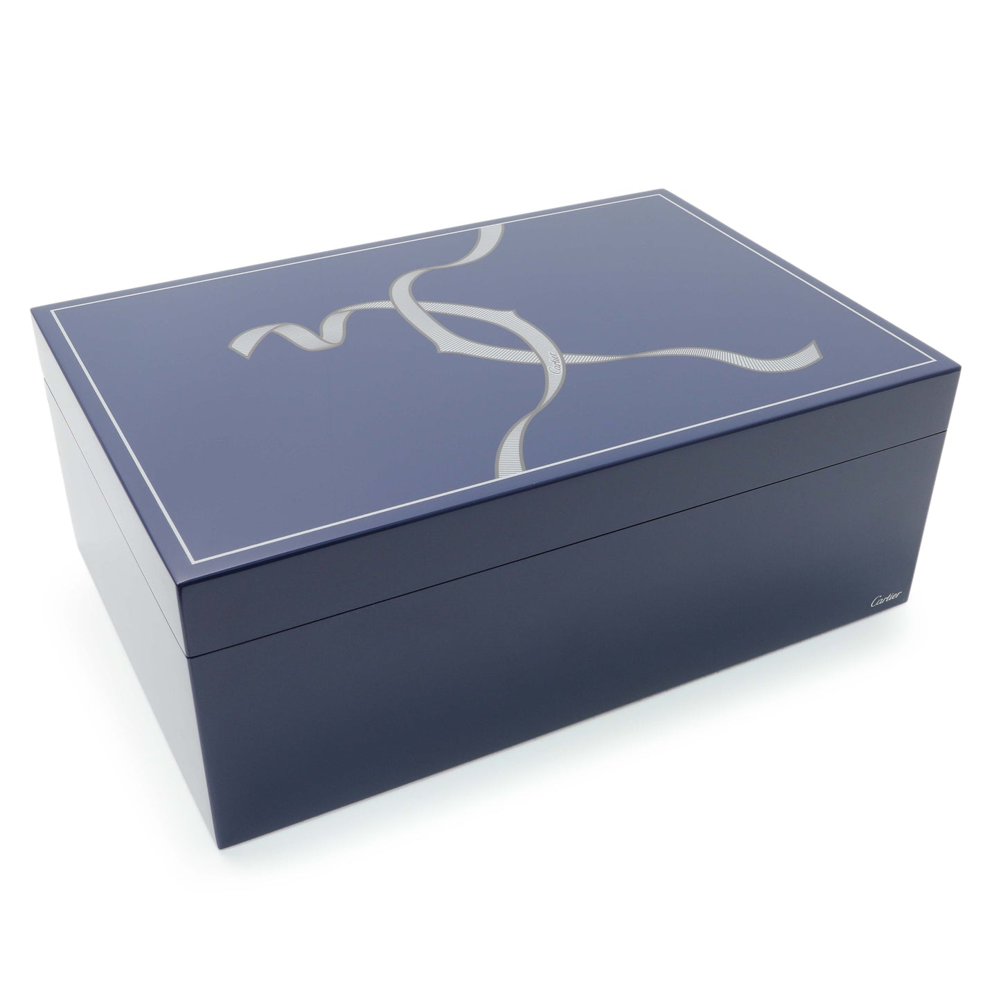 Exclusive Cartier Blue Lacquered Three Watch and Cufflink Box — Back View