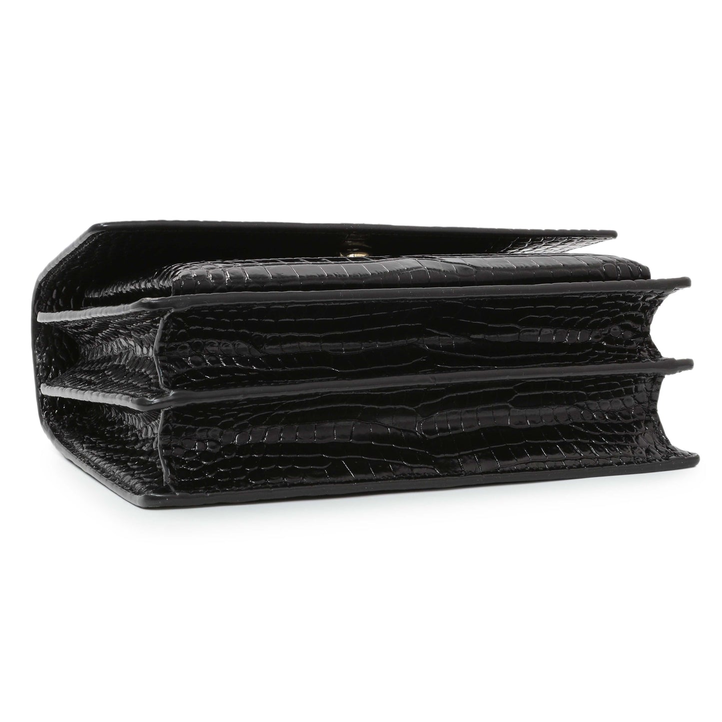 Exclusive Saint Laurent Black Crocodile Embossed Calfskin Medium Monogram Sunset — Back View
