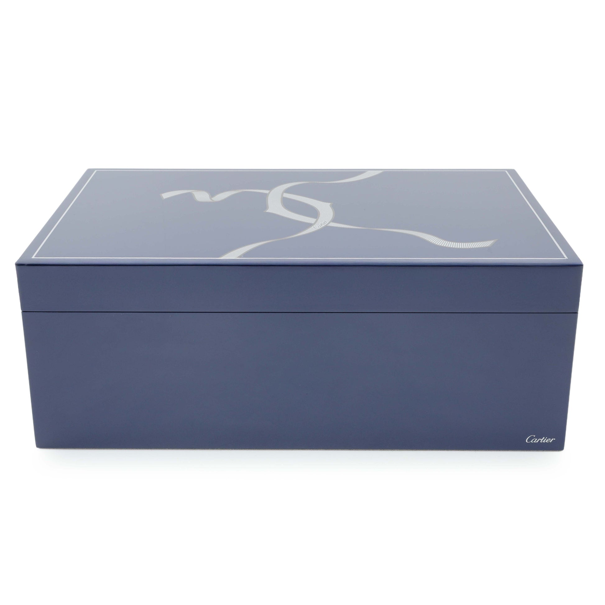 Exclusive Cartier Blue Lacquered Three Watch and Cufflink Box — Side View