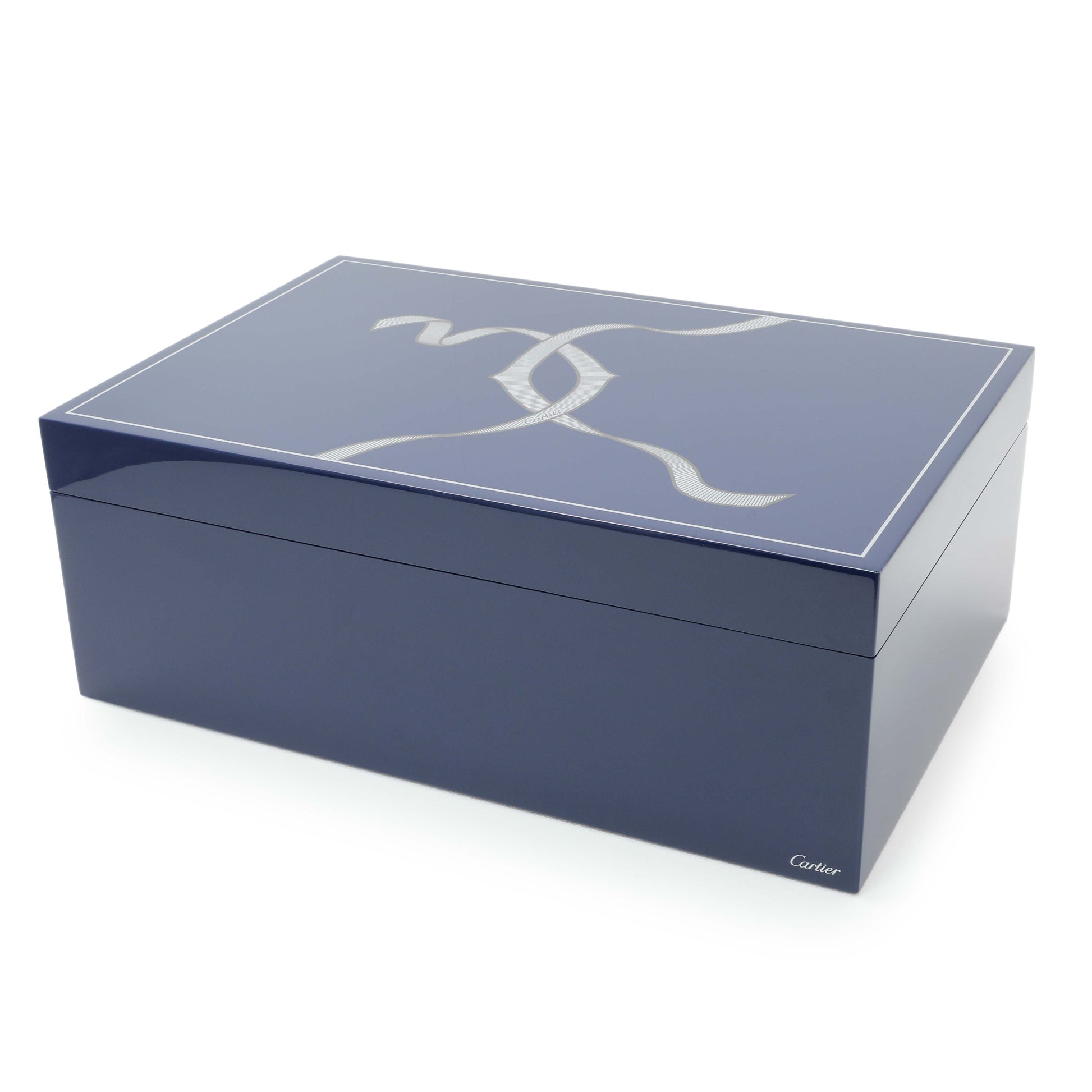 Exclusive Cartier Blue Lacquered Three Watch and Cufflink Box — Top View