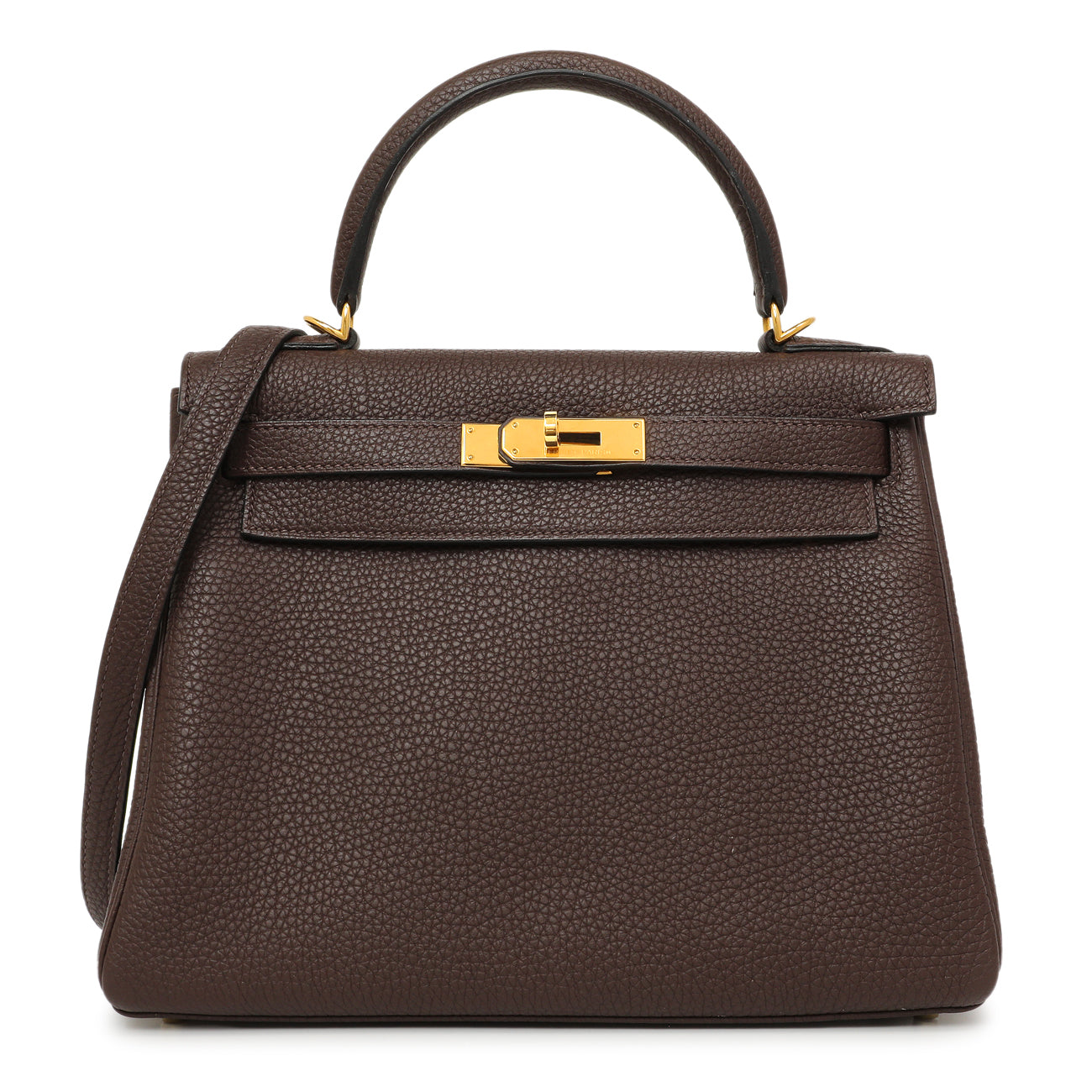 Exclusive Hermes Chocolate Togo Kelly Retourne 28 — Front View