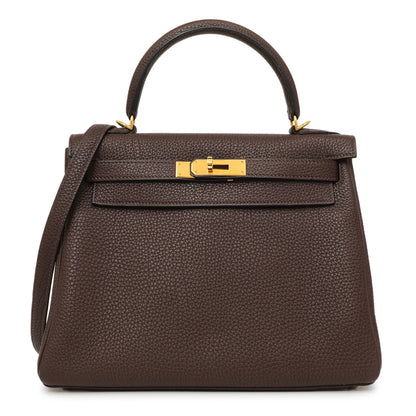 Exclusive Hermes Chocolate Togo Kelly Retourne 28 — Front View