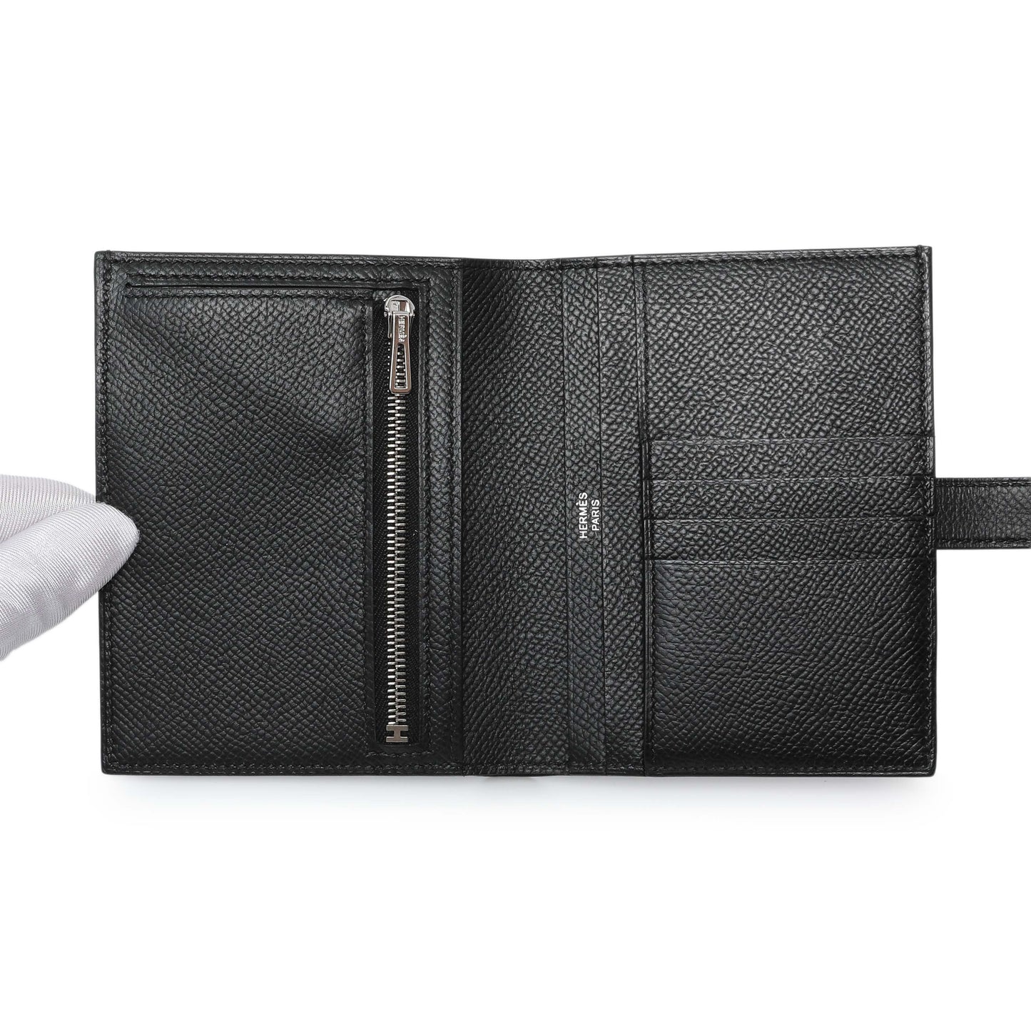 Exclusive Hermes Black Epsom Bearn Compact Wallet — Top View