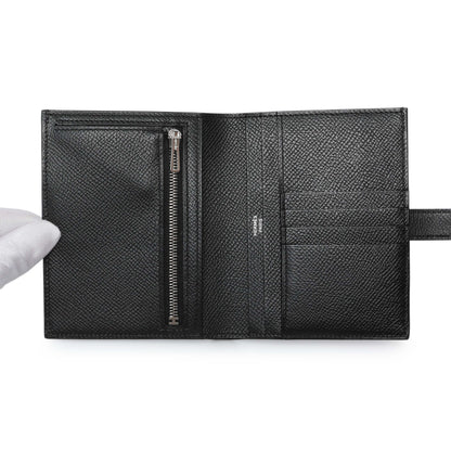 Exclusive Hermes Black Epsom Bearn Compact Wallet — Top View