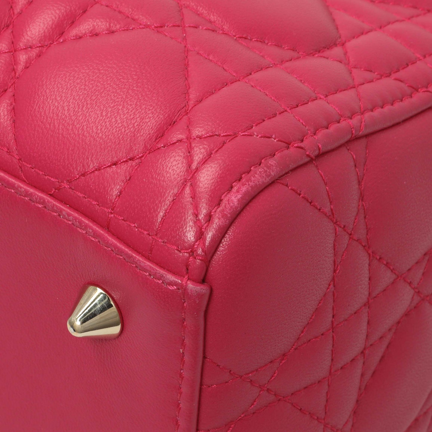 Exclusive Christian Dior Pink Lambskin Cannage Medium Lady Dior — Detail View