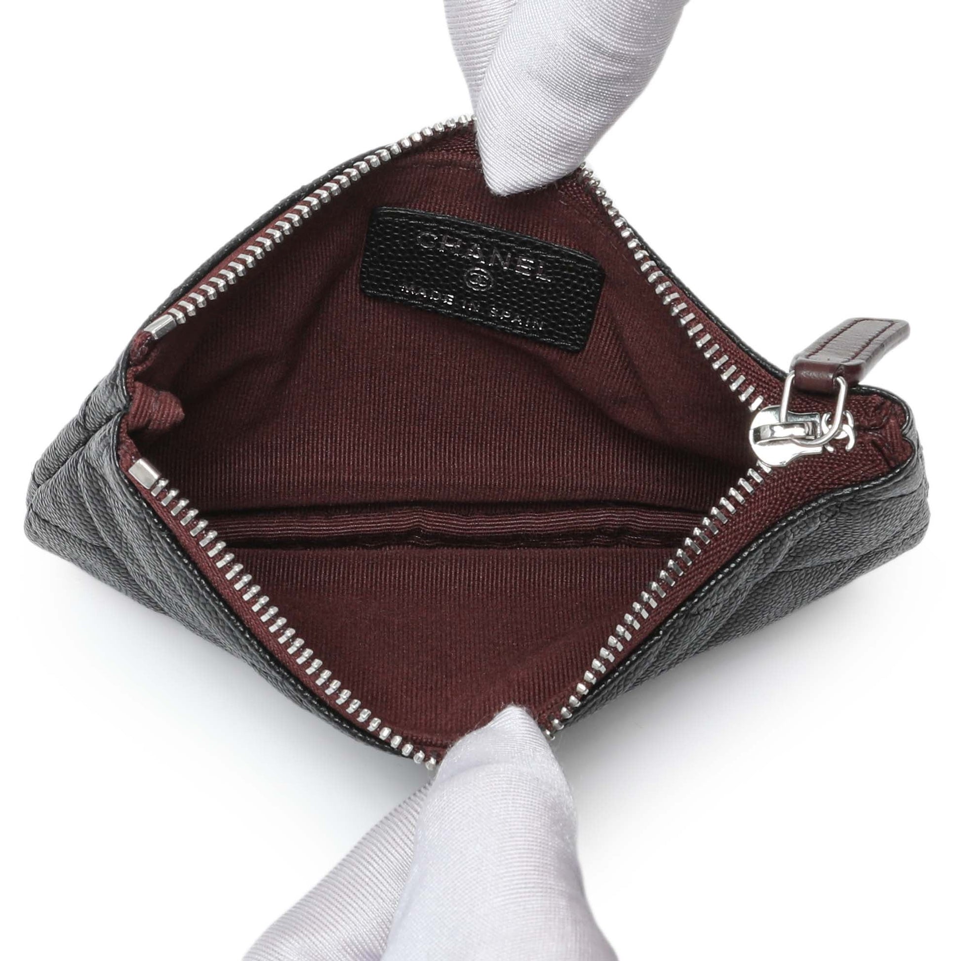 Exclusive Chanel Black Quilted Caviar Small Zipped Pouch — Top View