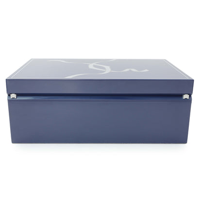 Exclusive Cartier Blue Lacquered Three Watch and Cufflink Box — Detail View