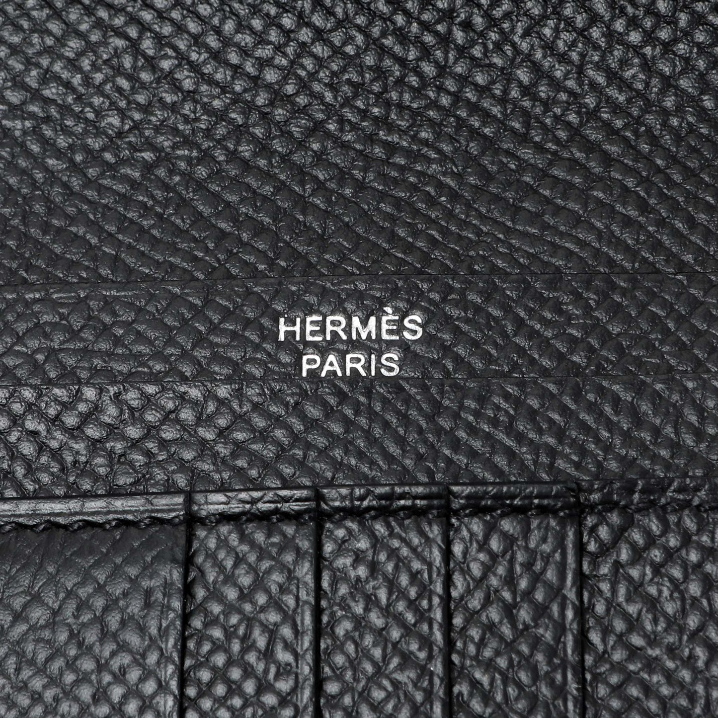 Exclusive Hermes Black Epsom Bearn Compact Wallet — Detail View