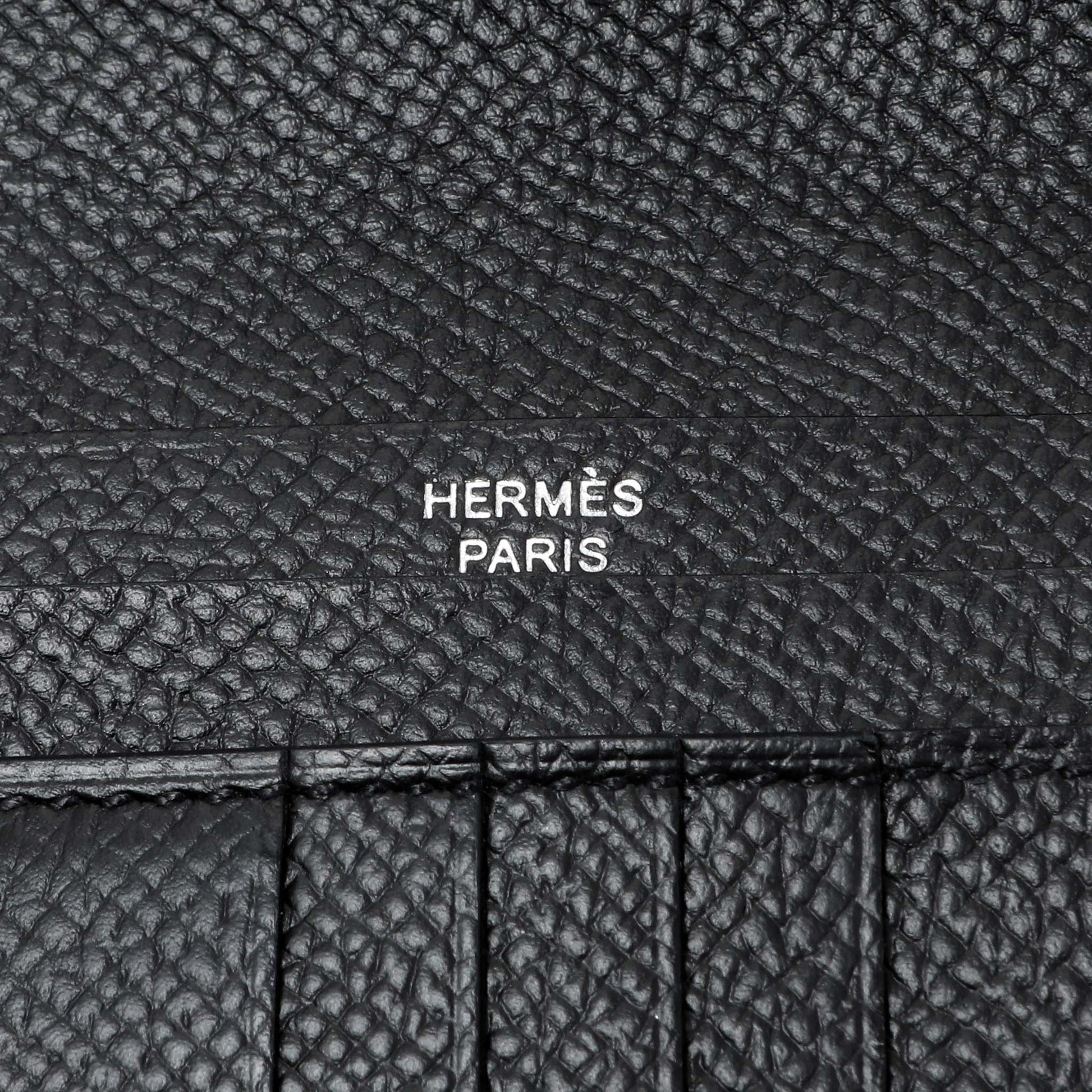 Exclusive Hermes Black Epsom Bearn Compact Wallet — Detail View