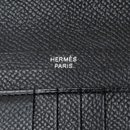 Exclusive Hermes Black Epsom Bearn Compact Wallet — Detail View