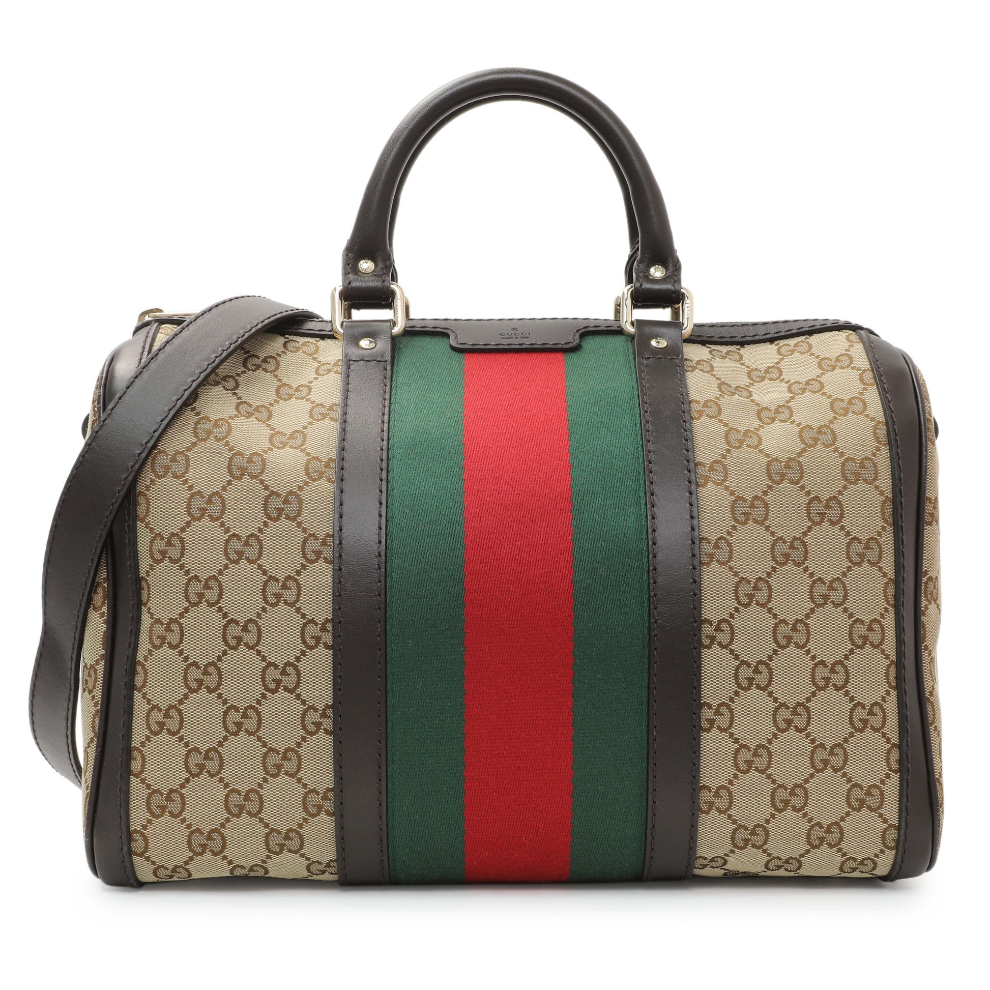 Exclusive Gucci Monogram Vintage Web Original GG Medium Boston Bag — Front View