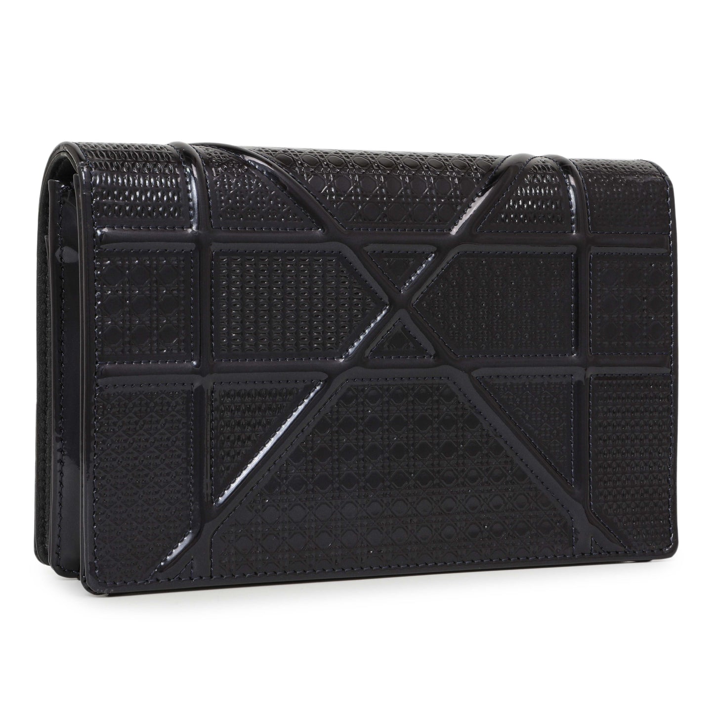 Exclusive Christian Dior Navy Patent Micro-Cannage Diorama Wallet on Chain — Side View