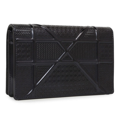Exclusive Christian Dior Navy Patent Micro-Cannage Diorama Wallet on Chain — Side View