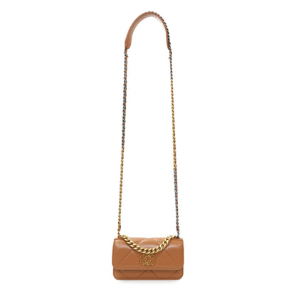 Exclusive Chanel Brown Lambskin Quilted Chanel 19 Glasses Case With Chain — Front View