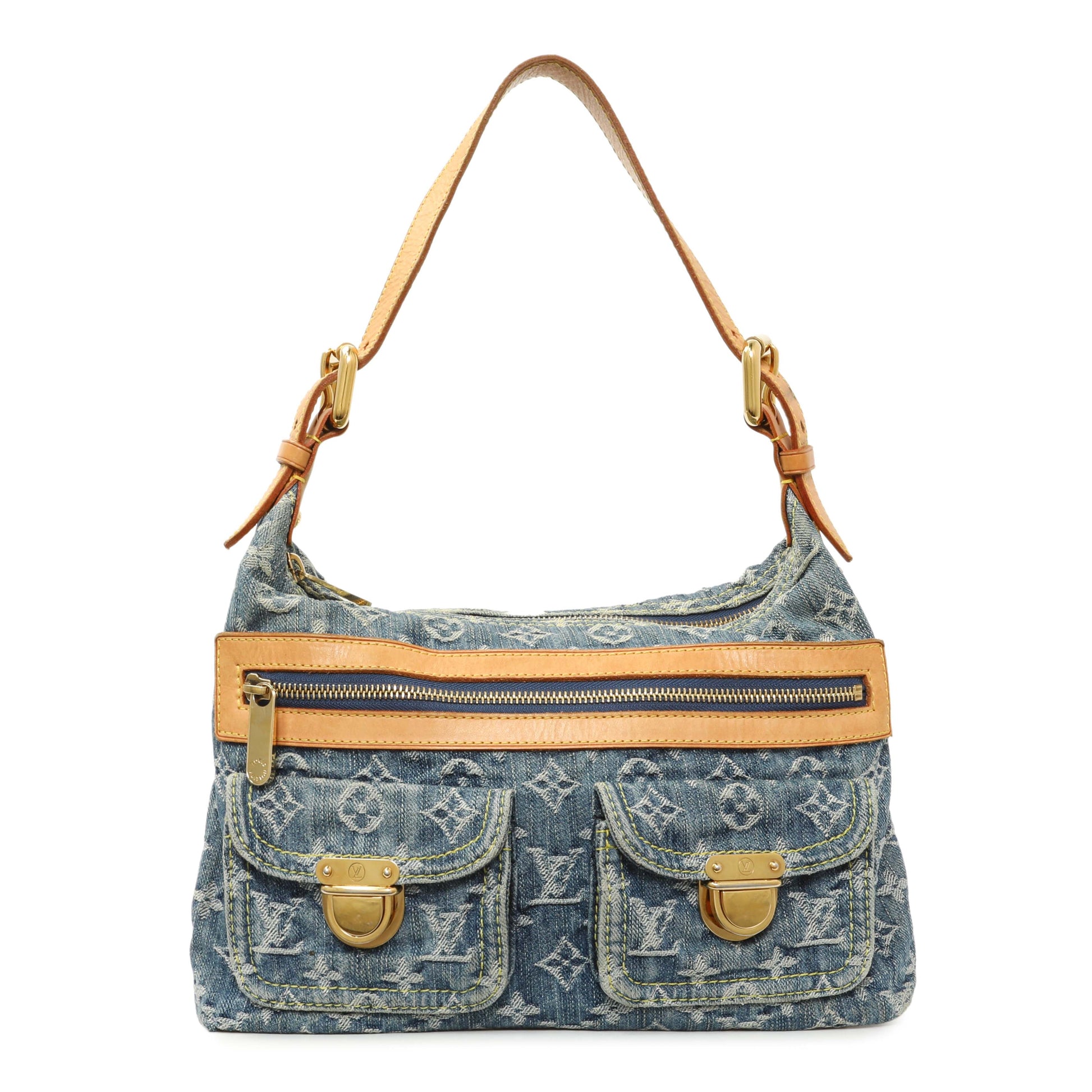 Exclusive Louis Vuitton Blue Monogram Denim Baggy PM — Front View