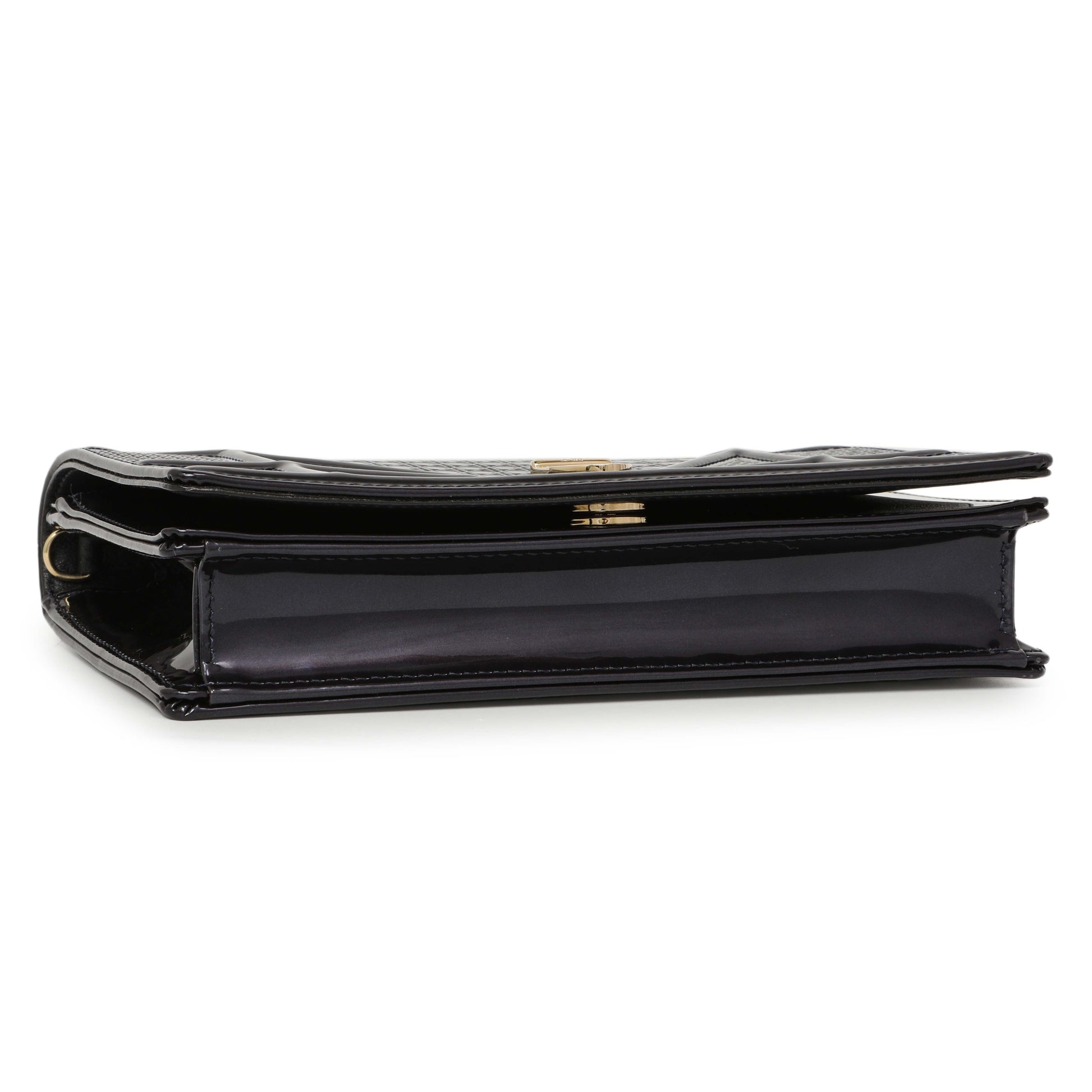 Exclusive Christian Dior Navy Patent Micro-Cannage Diorama Wallet on Chain — Back View