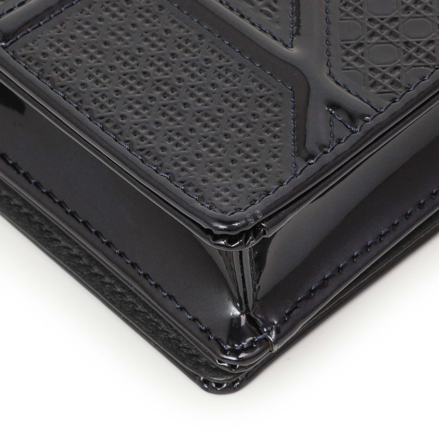 Exclusive Christian Dior Navy Patent Micro-Cannage Diorama Wallet on Chain — Top View