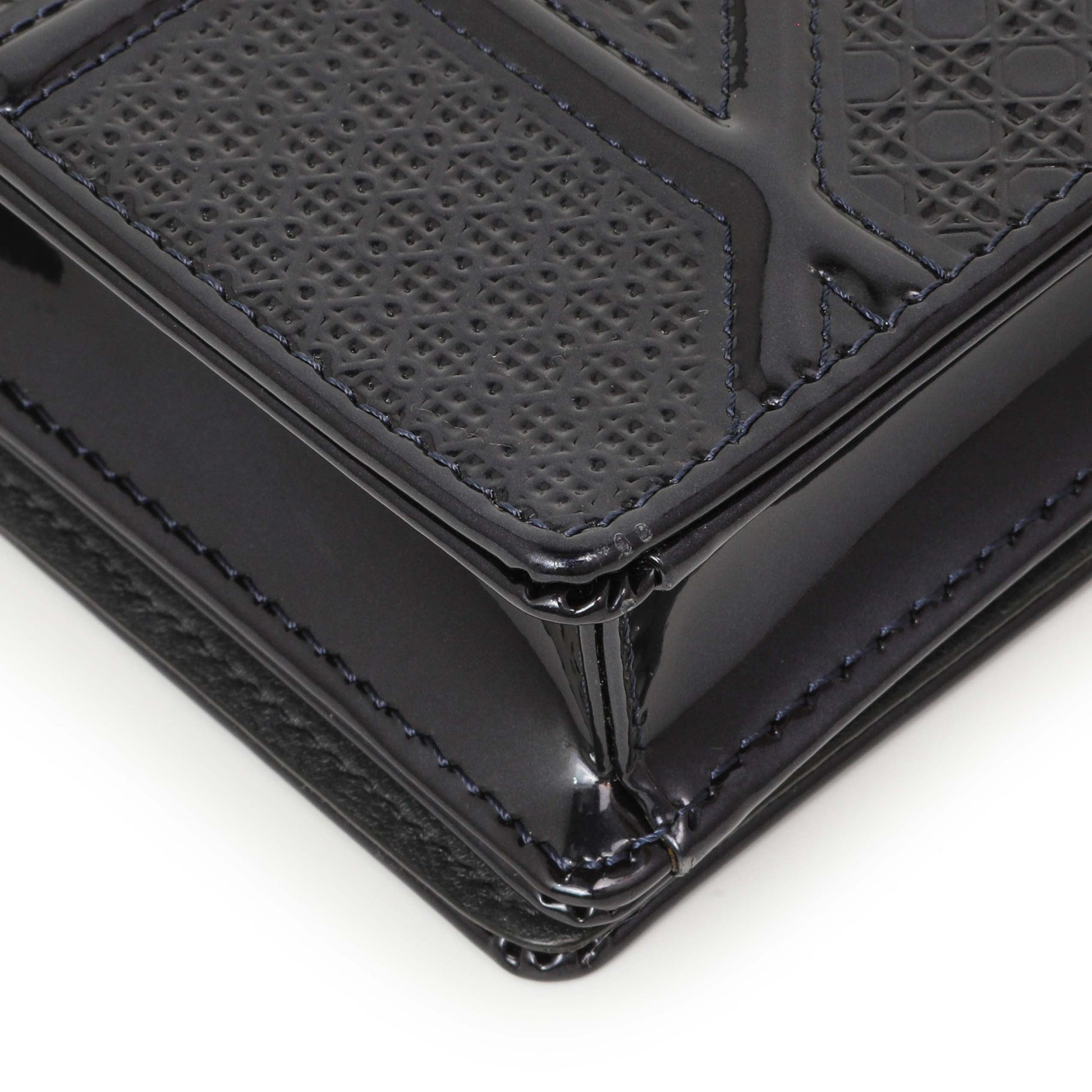 Exclusive Christian Dior Navy Patent Micro-Cannage Diorama Wallet on Chain — Top View