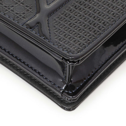 Exclusive Christian Dior Navy Patent Micro-Cannage Diorama Wallet on Chain — Detail View