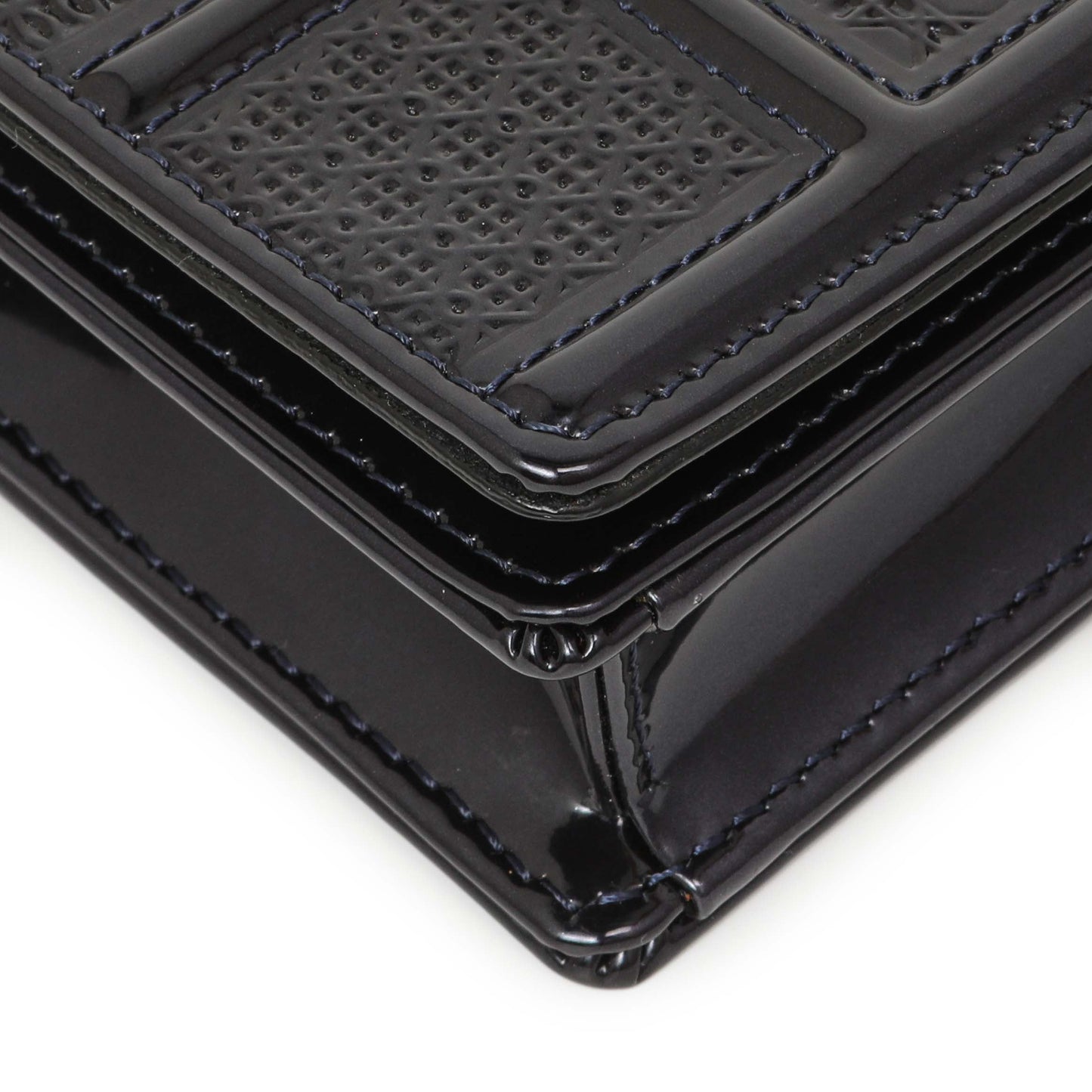 Exclusive Christian Dior Navy Patent Micro-Cannage Diorama Wallet on Chain — Lifestyle View