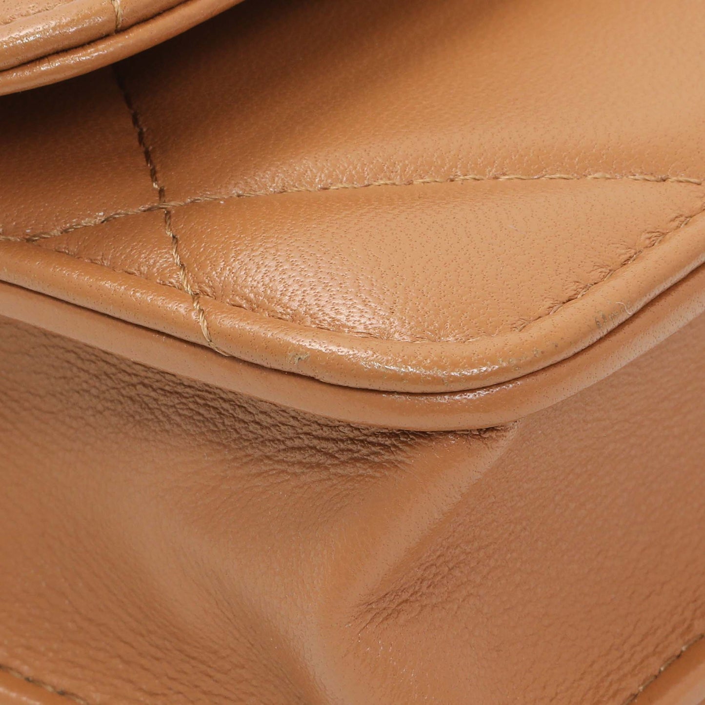Exclusive Chanel Brown Lambskin Quilted Chanel 19 Glasses Case With Chain — Detail View