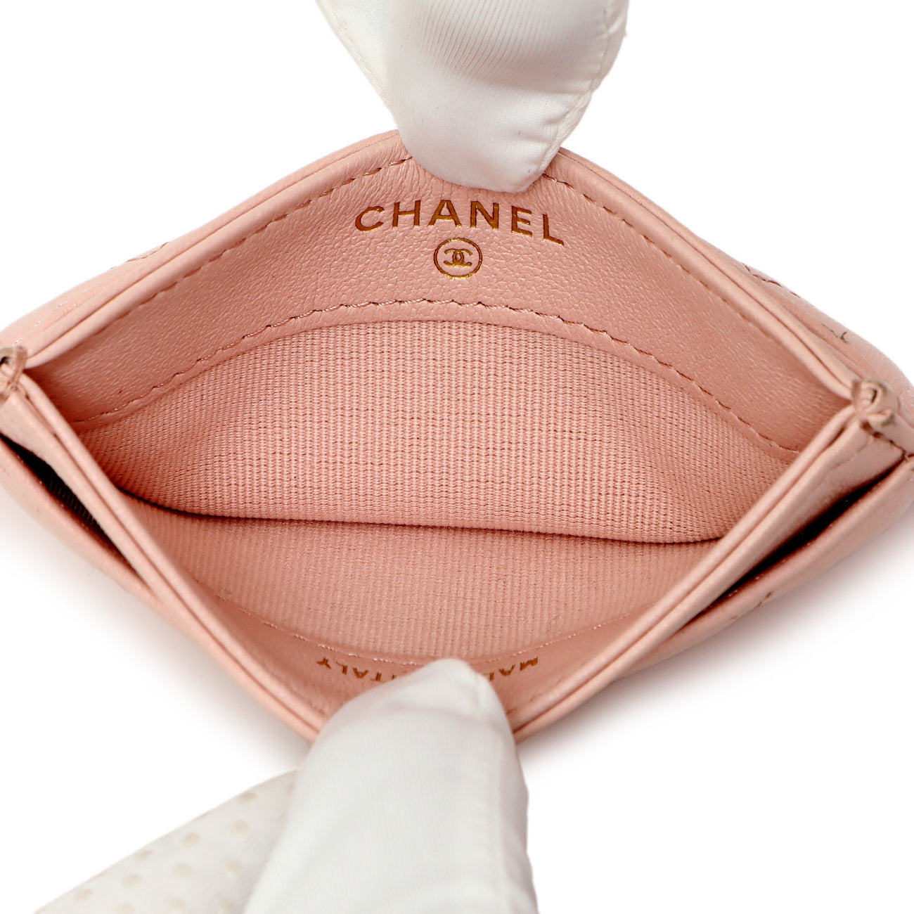 Exclusive Chanel Pink Quilted Lambskin Card Holder — Top View