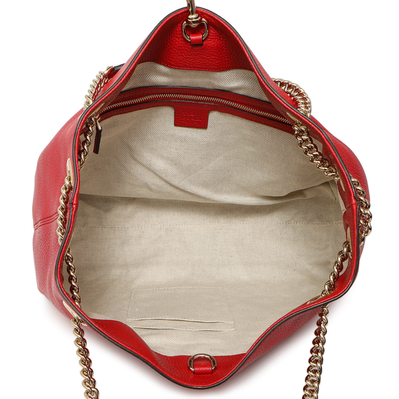Exclusive Gucci Red Pebbled Calfskin Medium Soho Chain Shoulder Bag — Top View